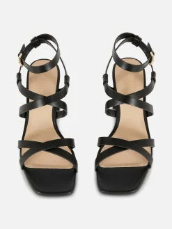 Sandalias De Tacón Grueso Con Tira Cruzada