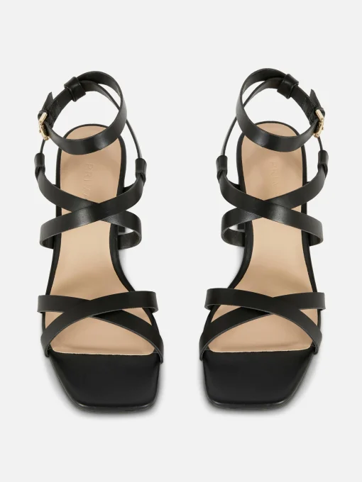 Sandalias De Tacón Grueso Con Tira Cruzada