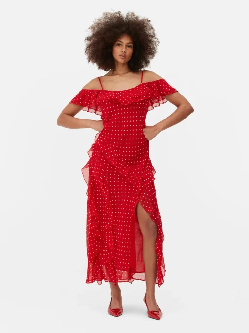 Vestido Midi De Lunares Con Volantes