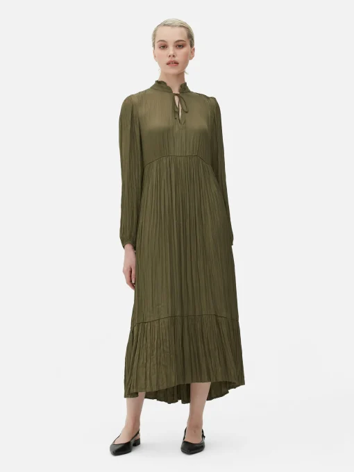 Vestido Midi Plisado De Satén